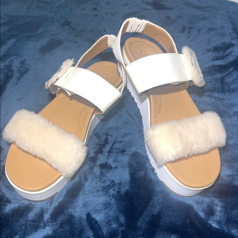 UGG Women's Cream Shearling Platform Sandals